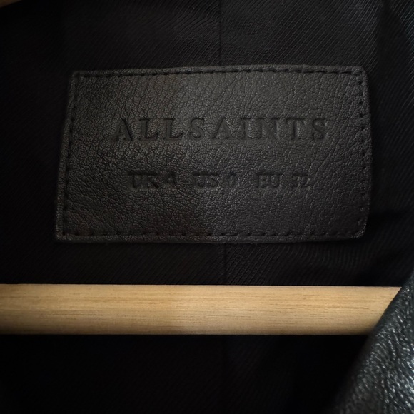 All Saints Black Leather Motorcycle Jacket Asymmetrical Zipper - Picture 3 of 7